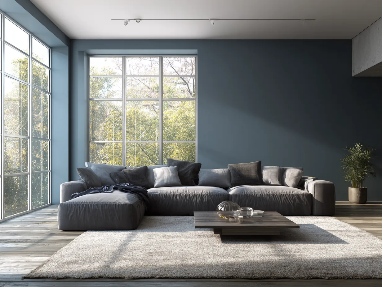 Living room painted in smoky blue greys