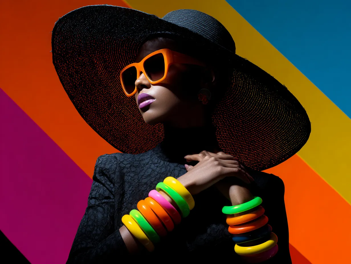 Maximalist style rules featuring a giant wide brim hat