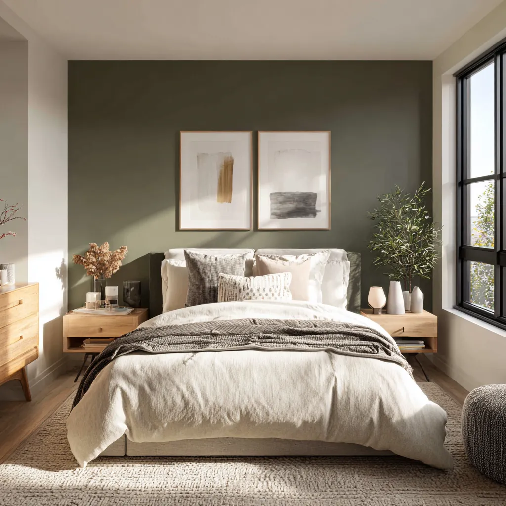 Warm neutral bedding in a contemporary natural bedroom