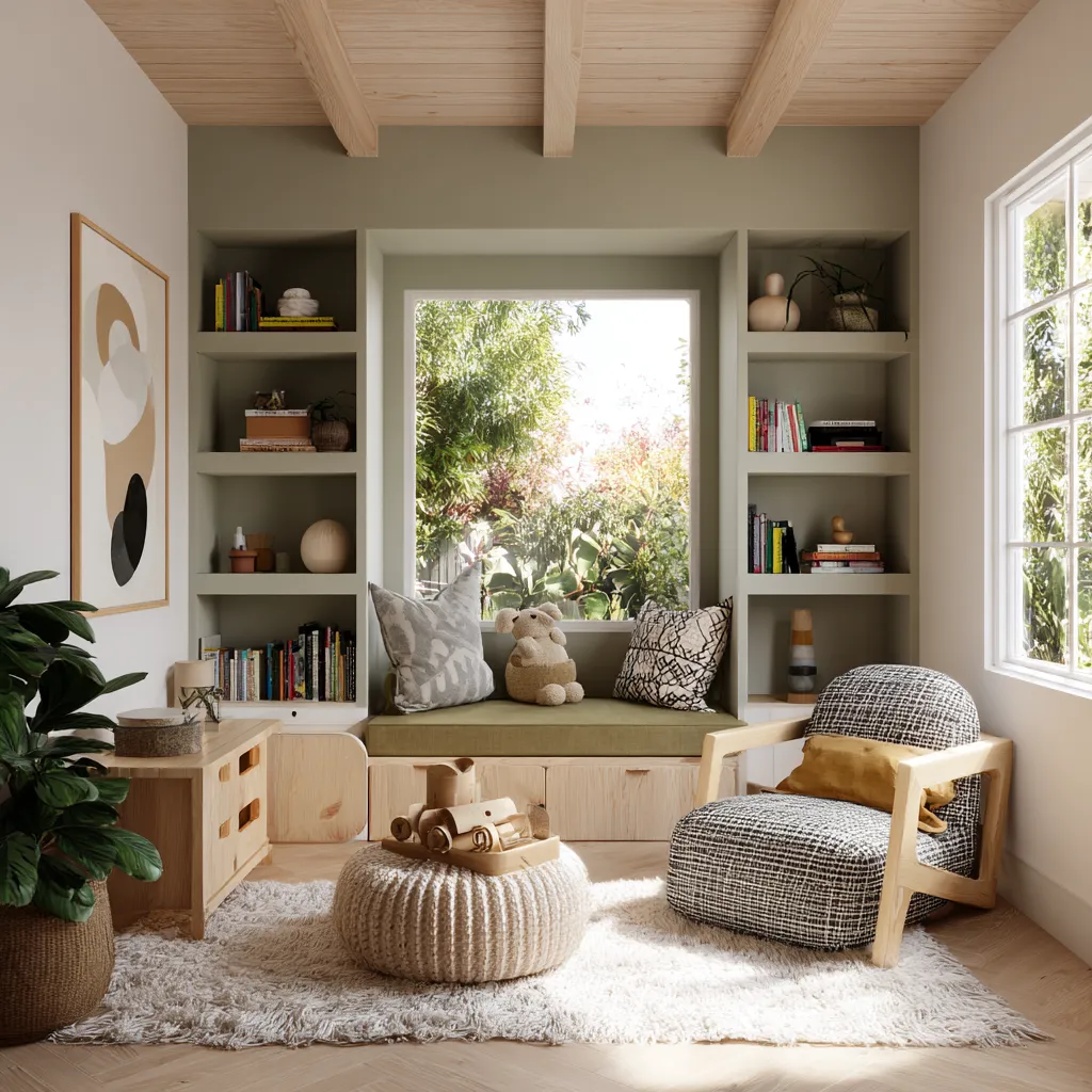 Earth tone play room featuring playful green touches