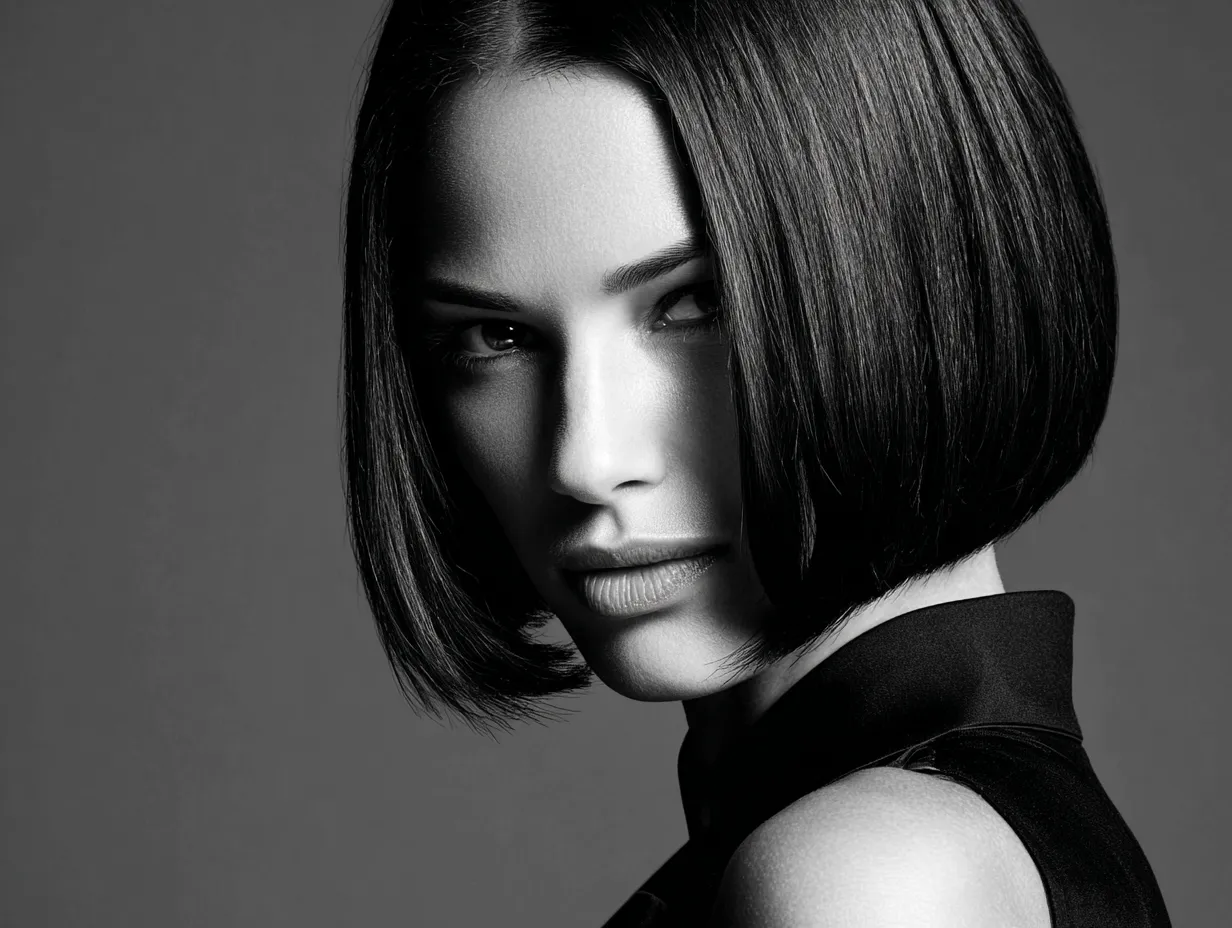 sleek chin length modern bob haircut
