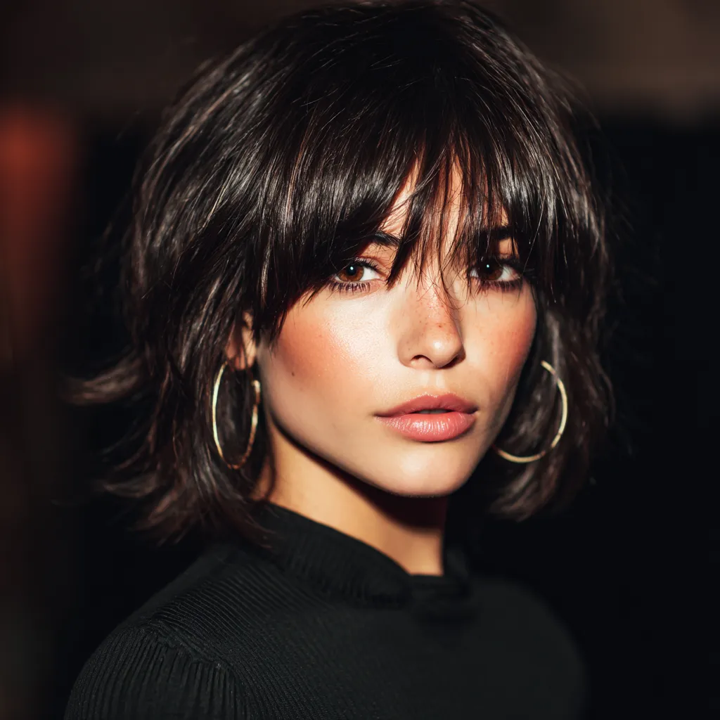 Woman with contemporary shag haircuts featuring long textured layers