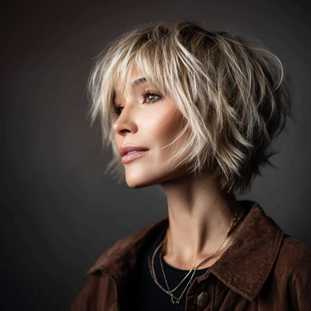 A woman with soft face framing fresh textured cuts