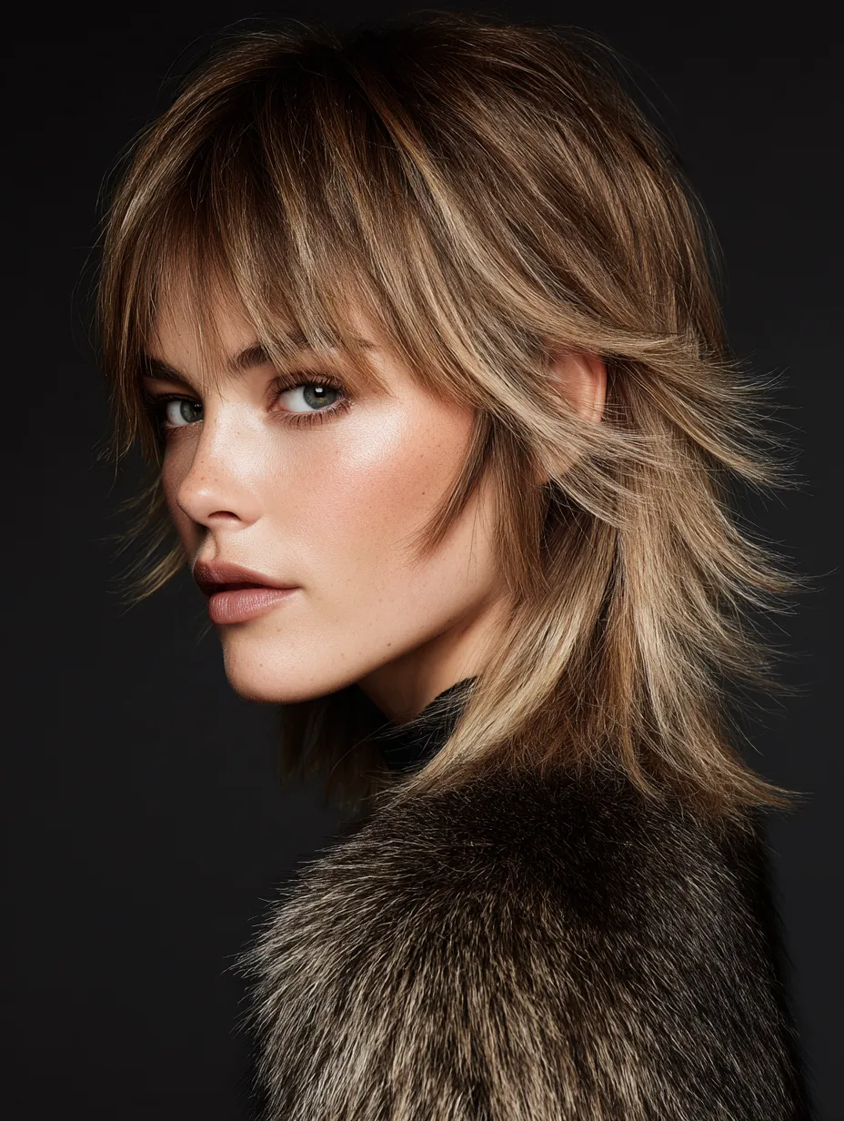 Soft wolf cut on fine hair with long feathered layers creating volume and density