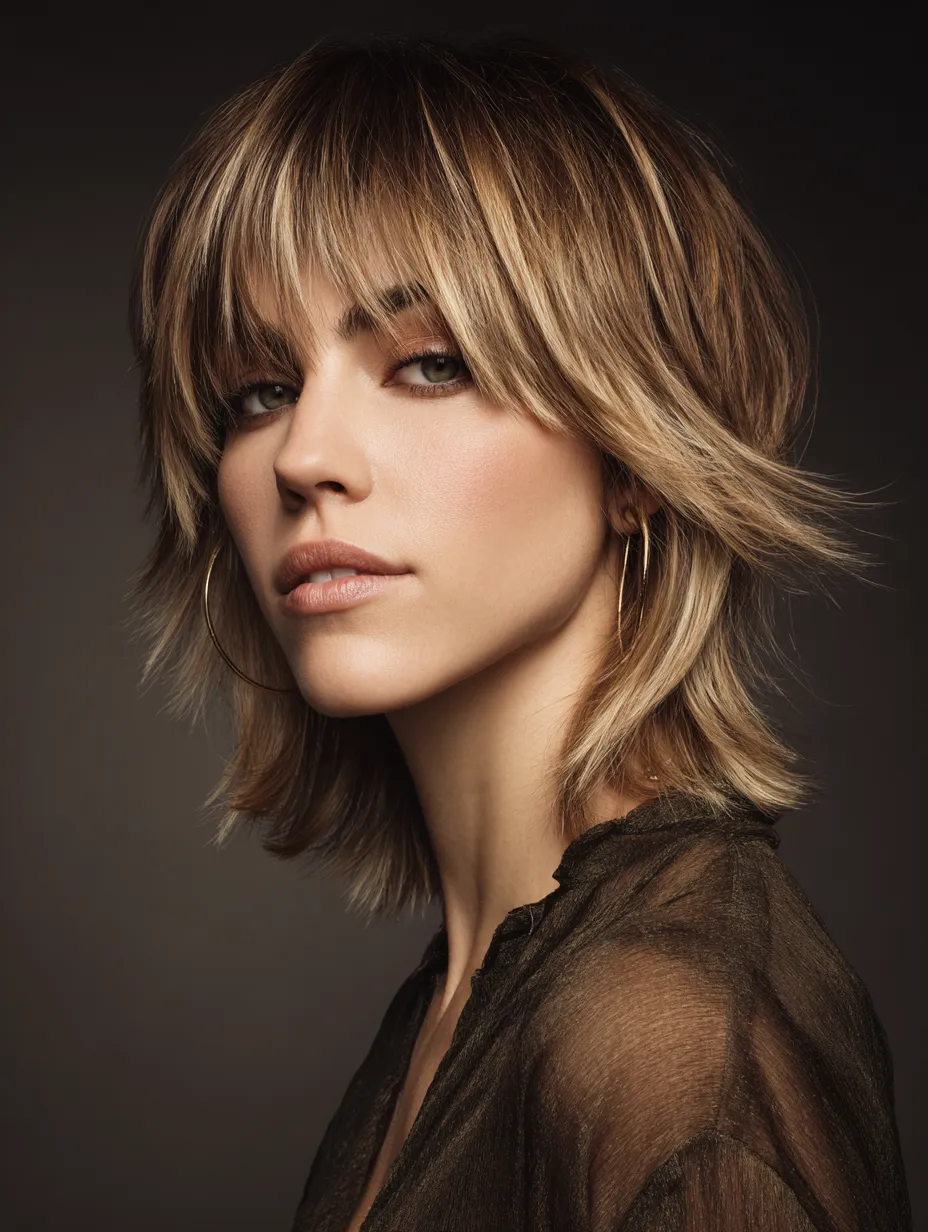 Fine hair wolf cut styled with a blowout for volume and root lift