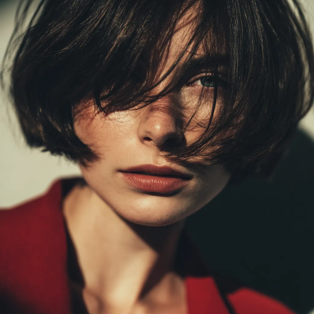 Italian bob with curtain bangs framing the face