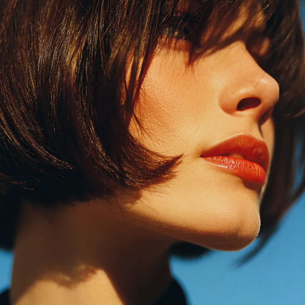 Collarbone length Italian bob with natural bend and soft texture, bright sharp editorial photo
