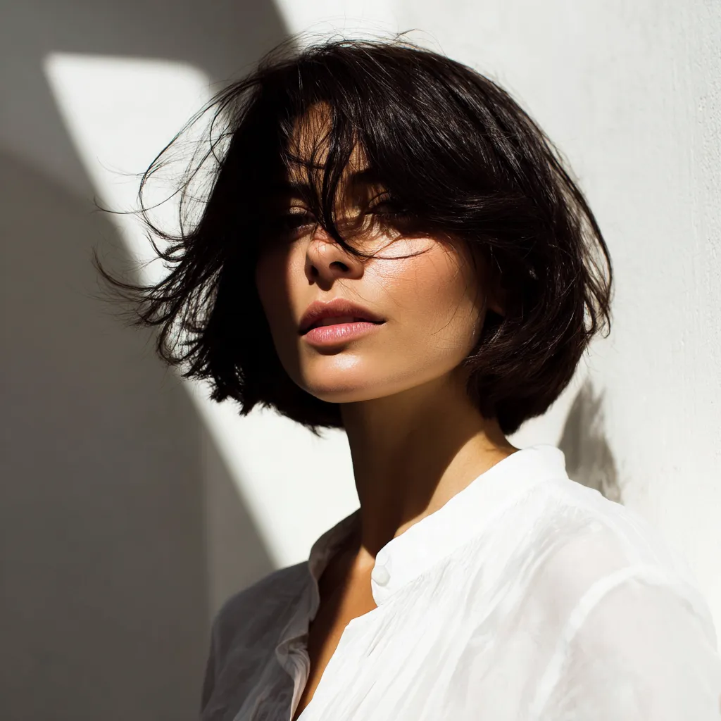 Stylist cutting an Italian bob haircut in a bright modern salon