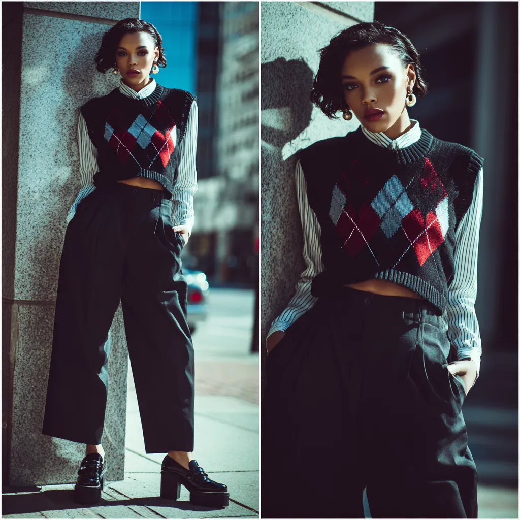 High contrast fashion photography of elevated preppy aesthetic