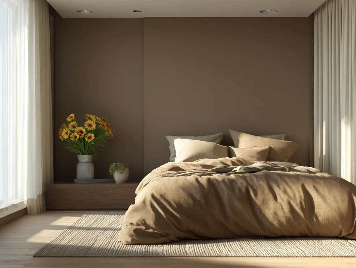 Mocha mousse and caramel bedroom design