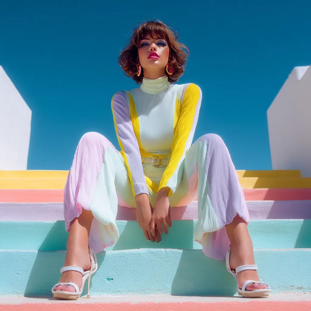 Stylish model in chic pastel apparel for warmer weather