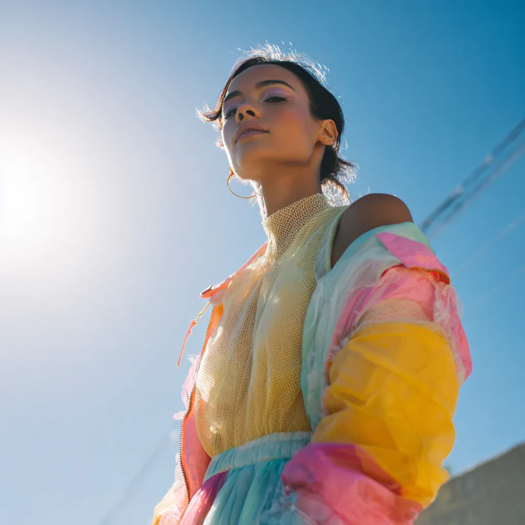 Bright seasonal clothing transitions for city environments