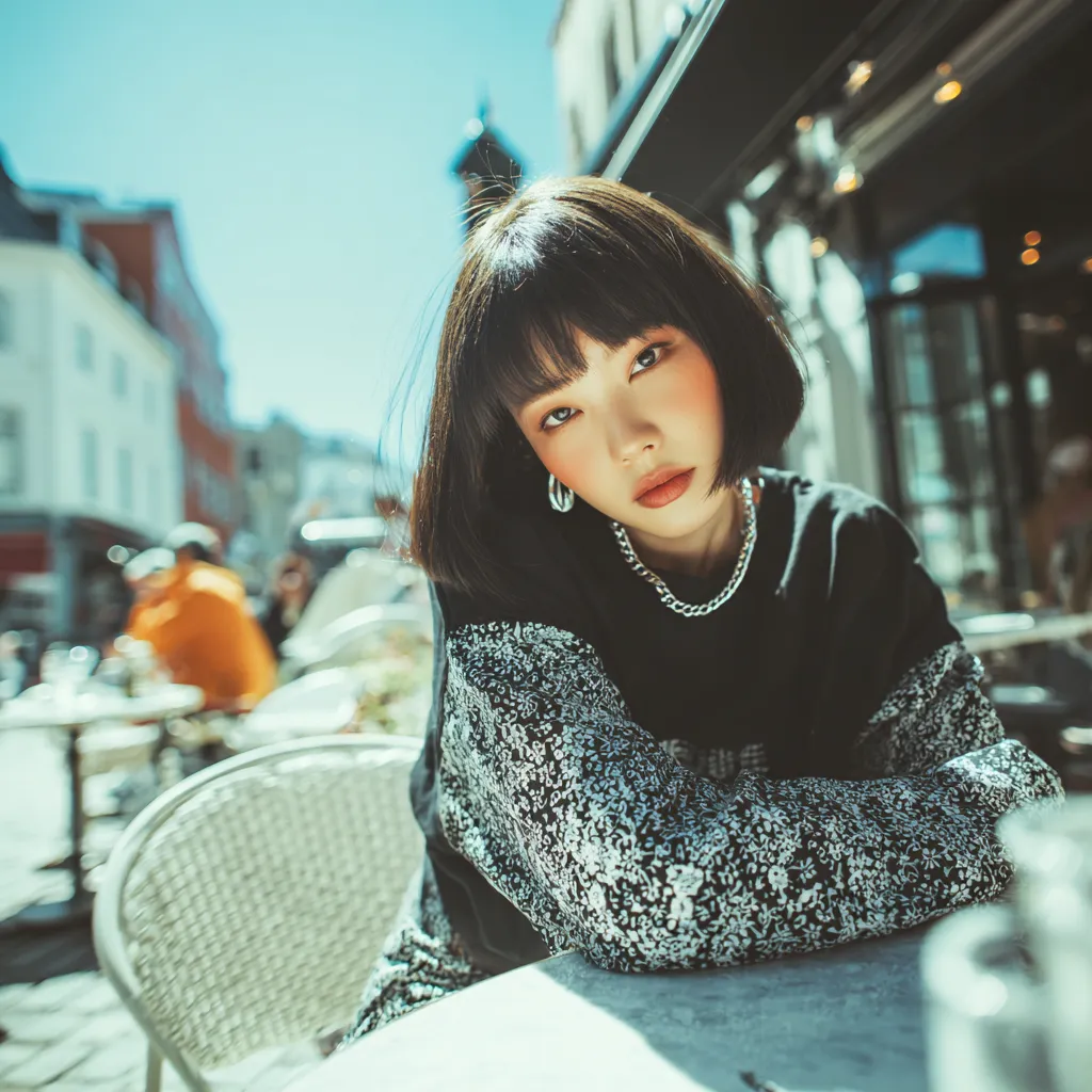 Sharp fashion portrait of soft layered hair in a modern environment
