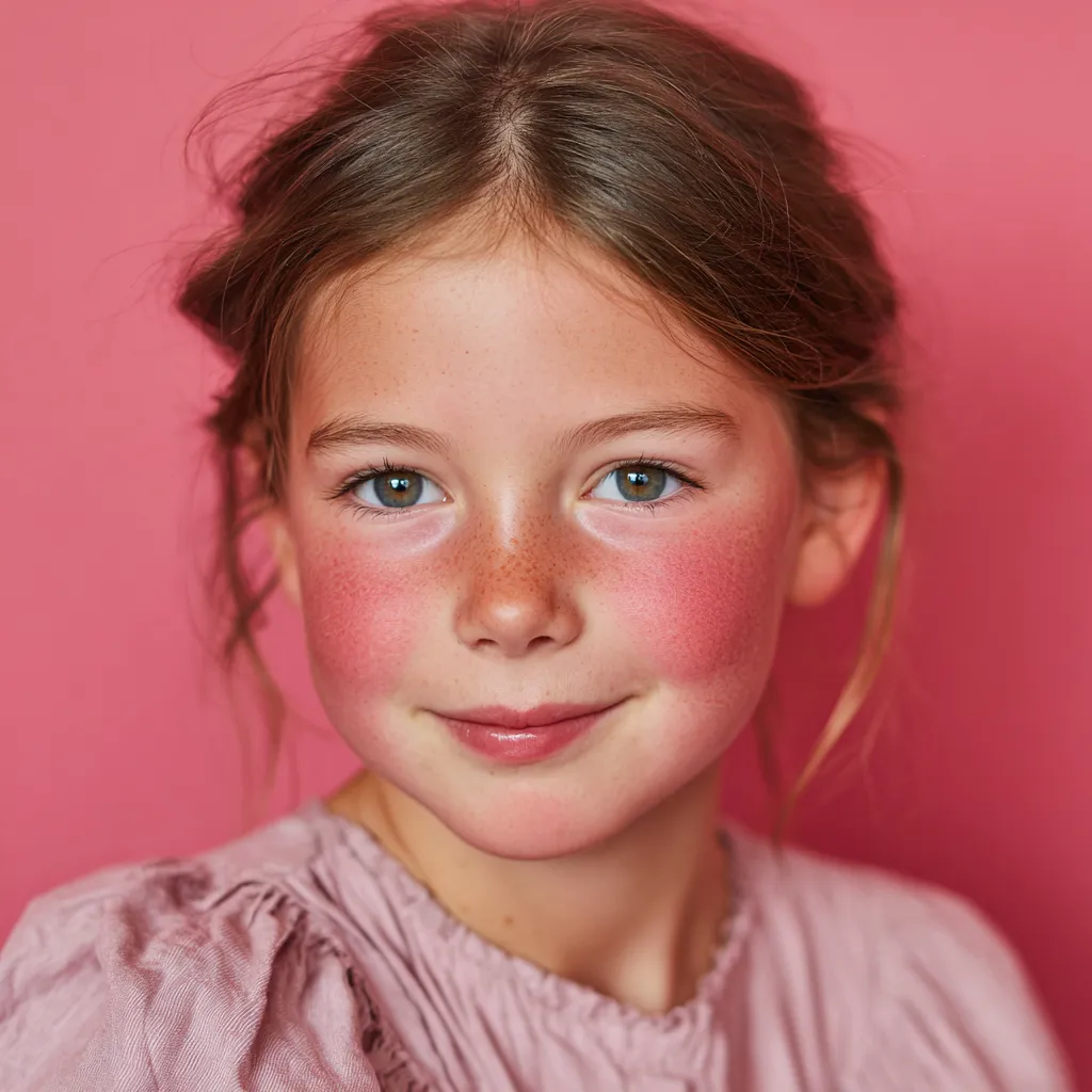 child soft coral cheek color festive portrait