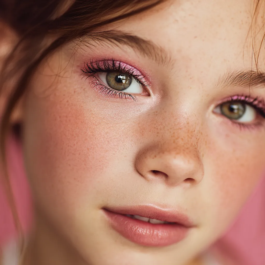 girl with pink shimmer eyeshadow party close up