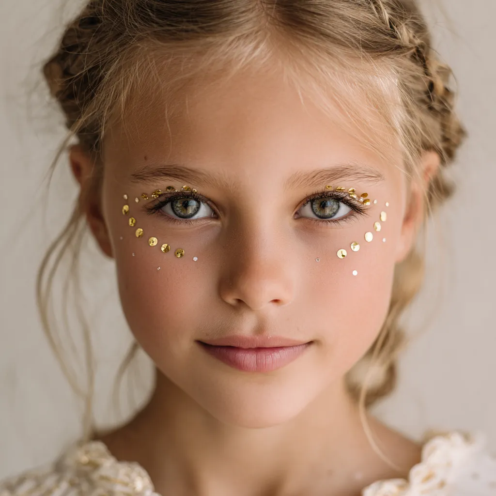 girl with gold face gems cheekbone party look