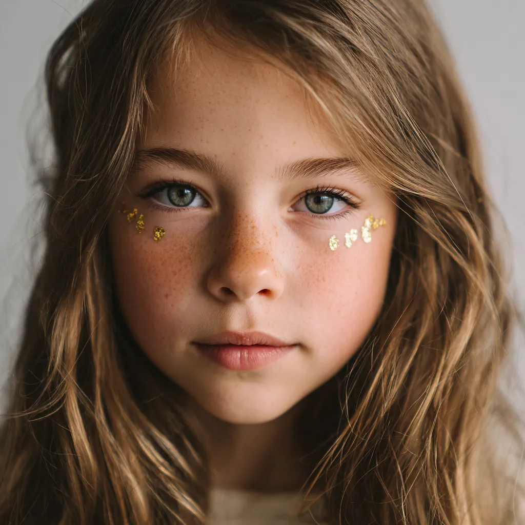 child stick-on star gems eye corner close up