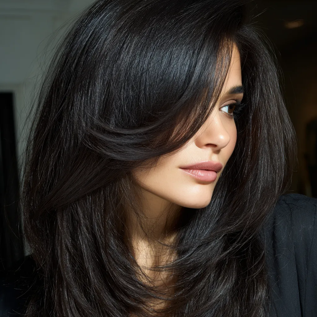 butterfly layers long hair crown placement detail