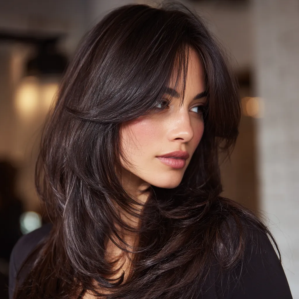 cheekbone butterfly cut long flowing ends