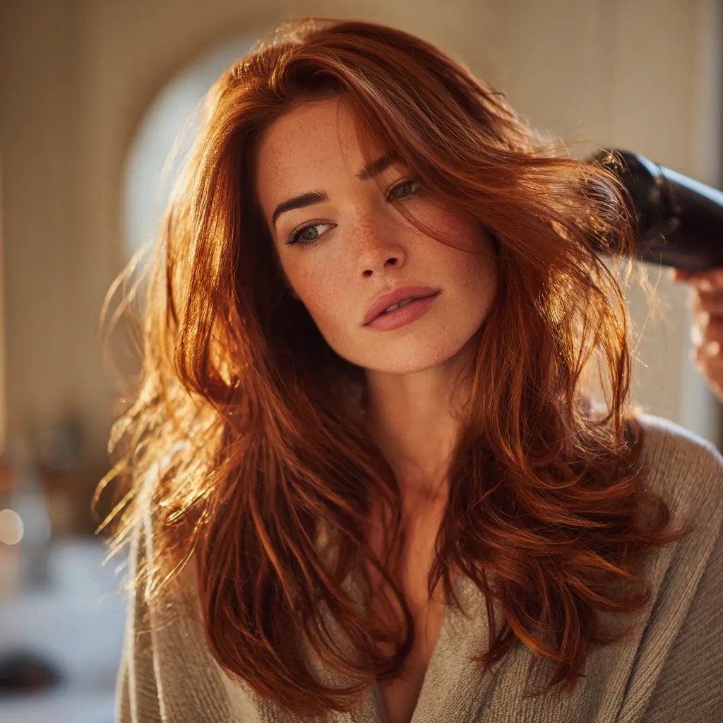 long hair crown layers styled outward warm light