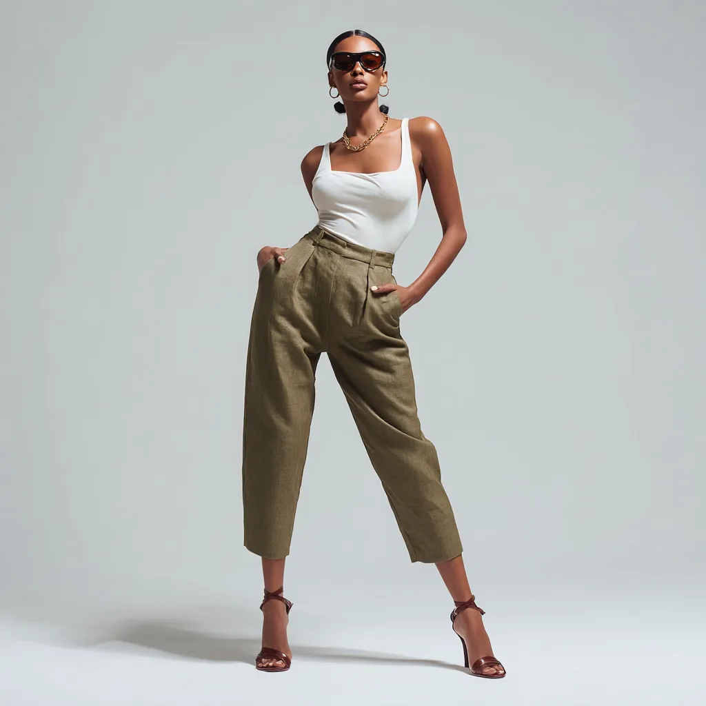 olive linen capri pants spring 2026 outfit minimal accessories