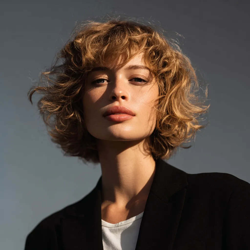 Cloud cut on wavy hair with visible rounded silhouette