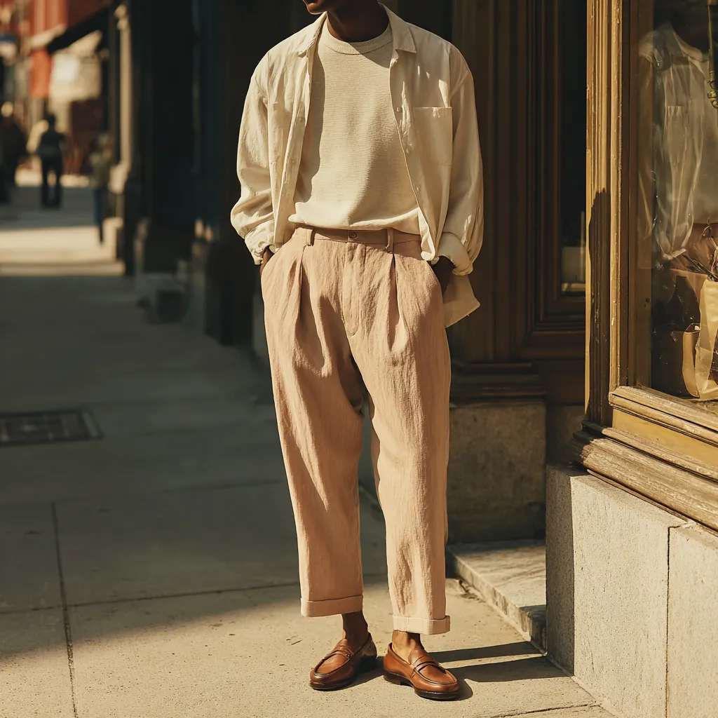 mens sand linen trouser relaxed silhouette spring 2026