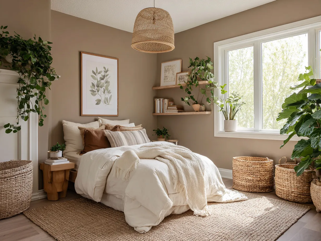 Organic cotton kids bedding with jute rug and rattan light