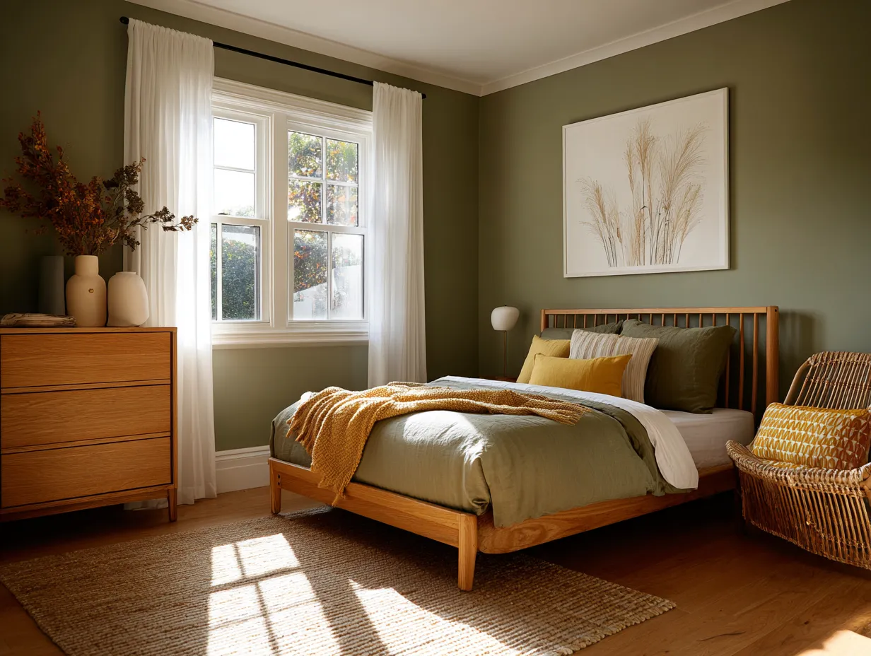 Low-VOC kids room with bamboo floor and botanical print