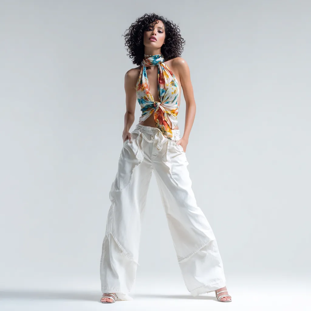 silk scarf tied as halter top spring 2026