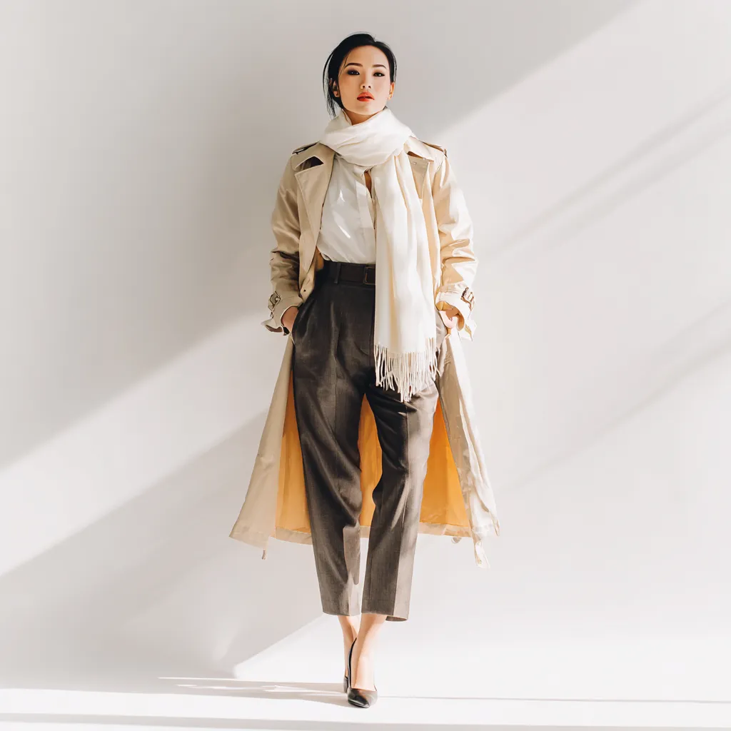 long ivory scarf over knit sweater outfit