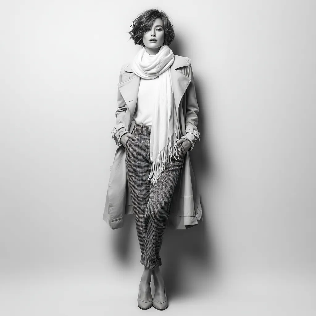 fringe silk scarf layered over coat spring 2026