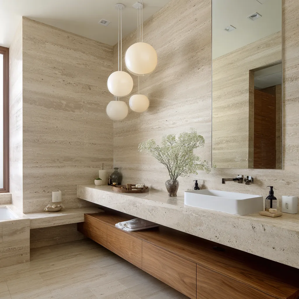 Travertine Bathroom With Limewash Walls Feels Warmer Than Any Tile You Have Tried