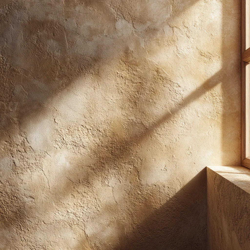 organic wall texture limewash clay tone bathroom detail