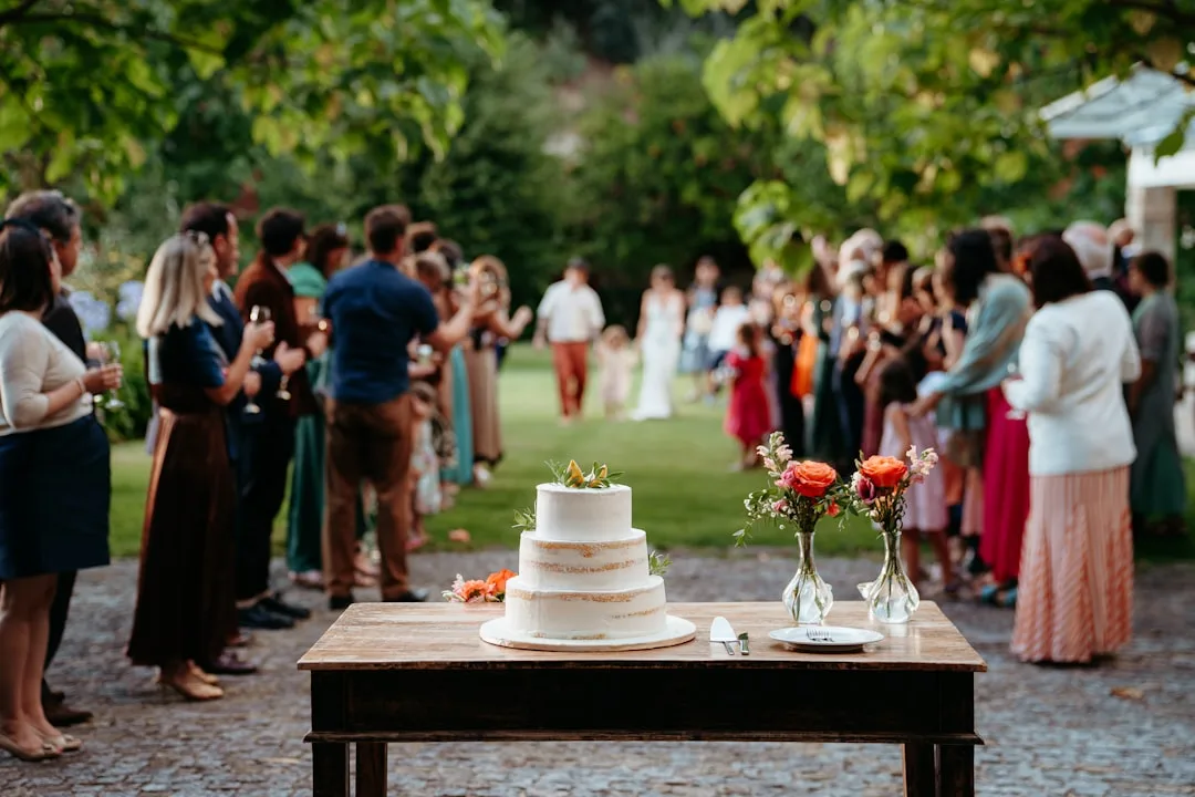 Grand wedding ceremony setup with rows of seating for 150 guests