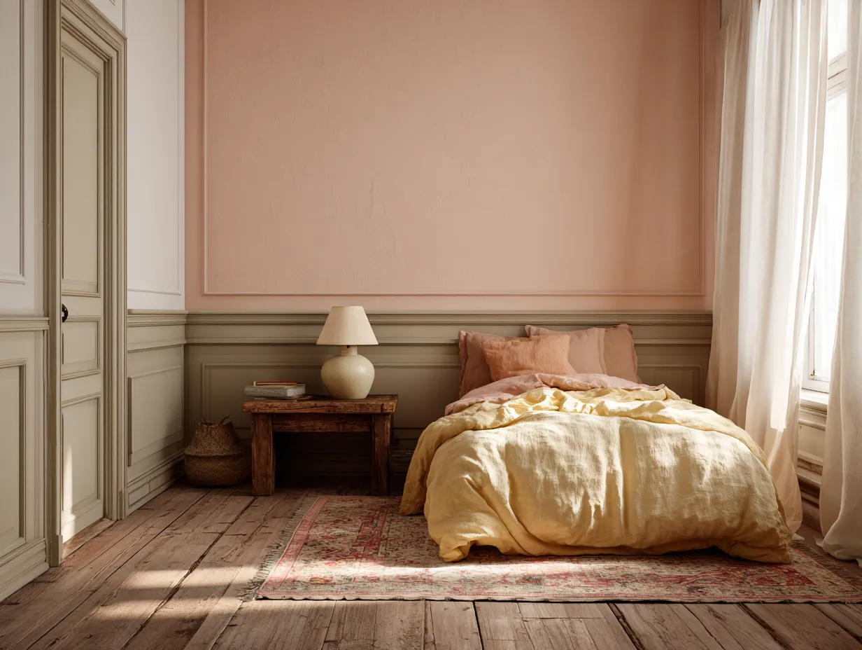 dusty rose vintage kids bedroom with warm linen bedding
