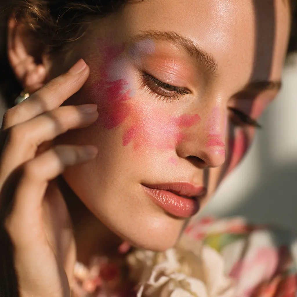 spring blush application editorial finger press