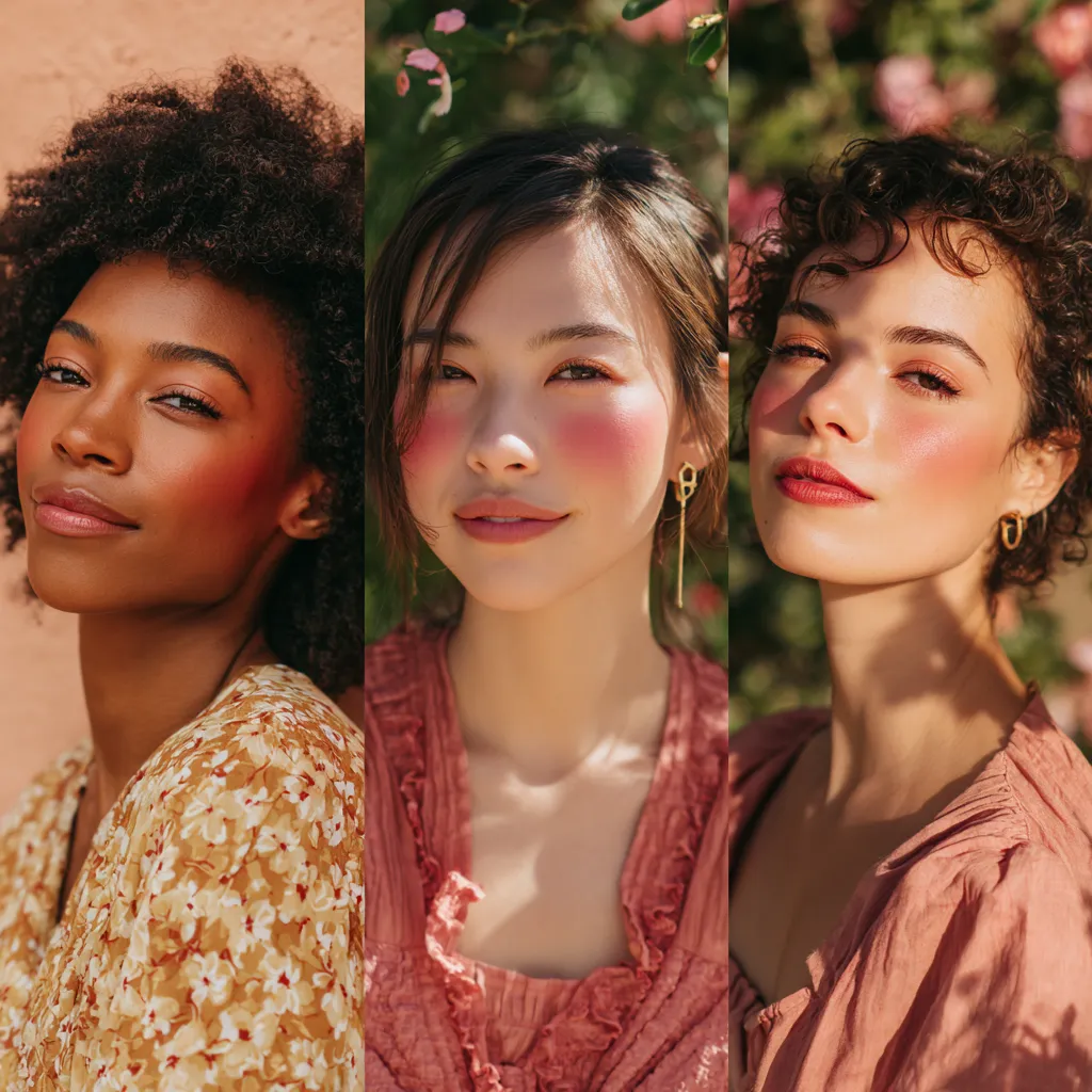 watercolor blush on cheeks and eyelids editorial