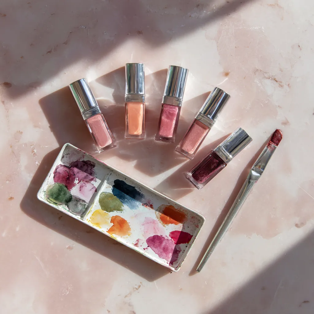 sheer blush products peach berry rose flat lay