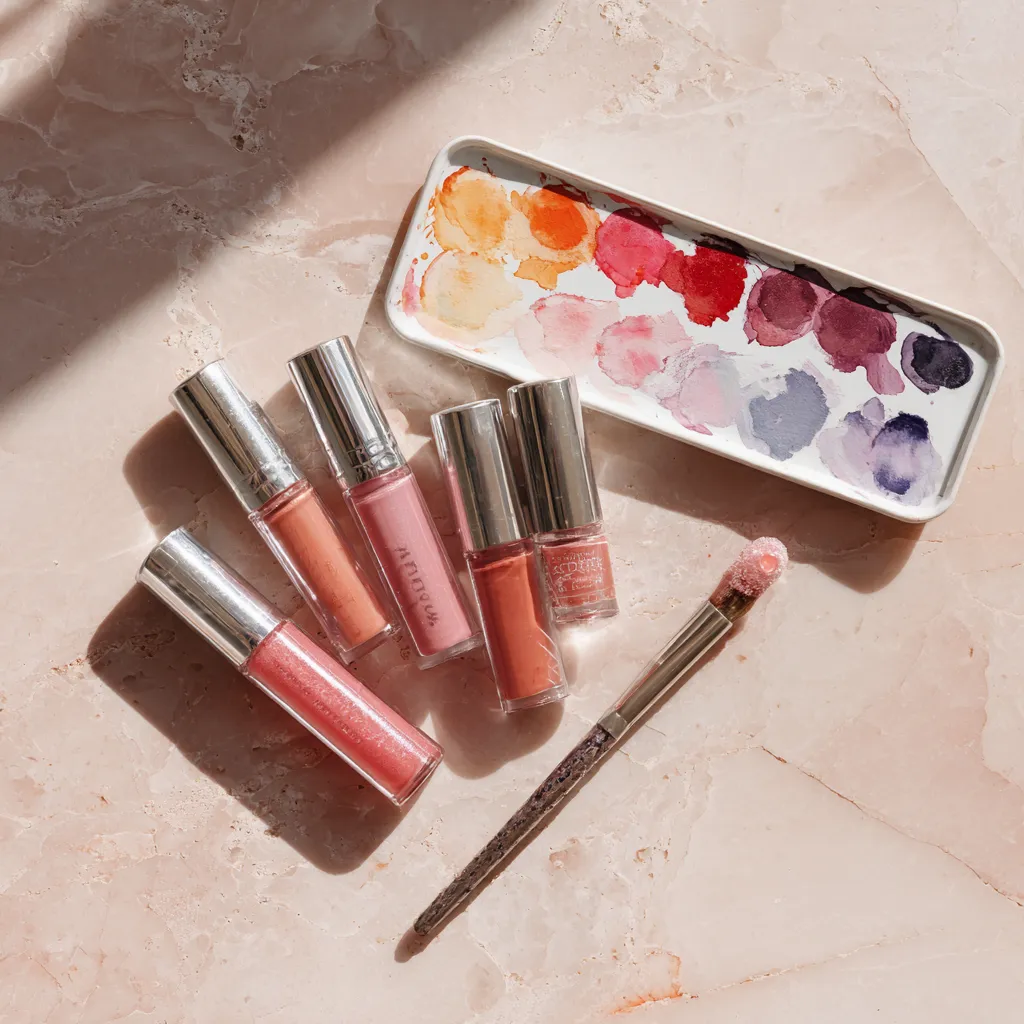 watercolor blush shade range flat lay beauty
