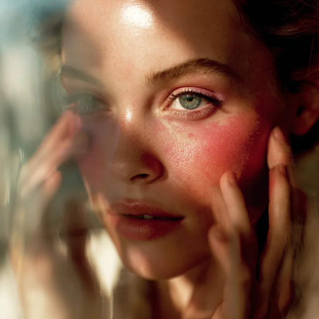 sheer liquid blush placement on cheekbones close-up