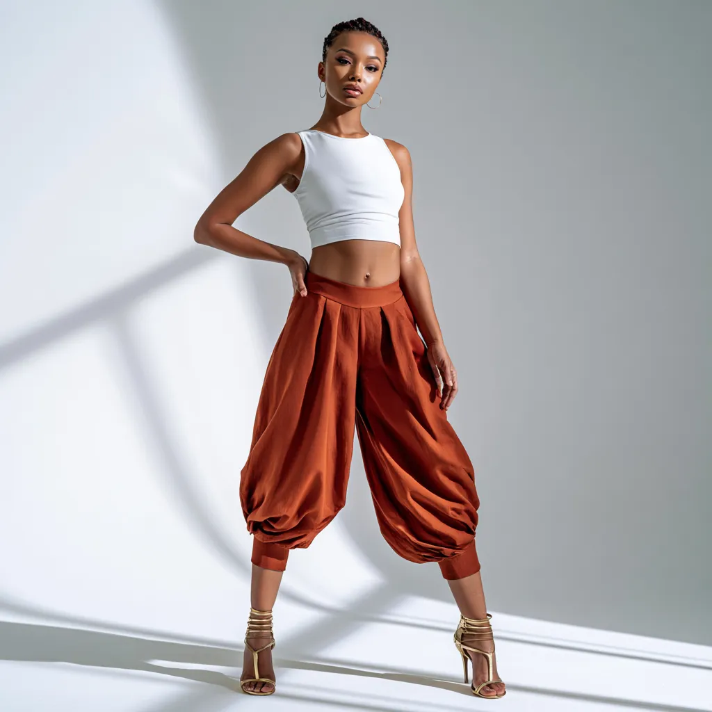 Balloon silhouette outfit proportion white background fashion