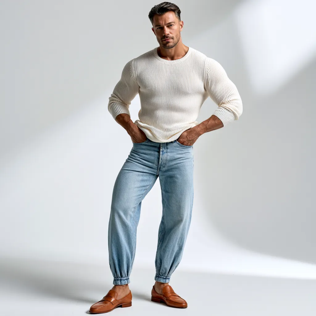 men wearing horseshoe jean tapered ankle loafers