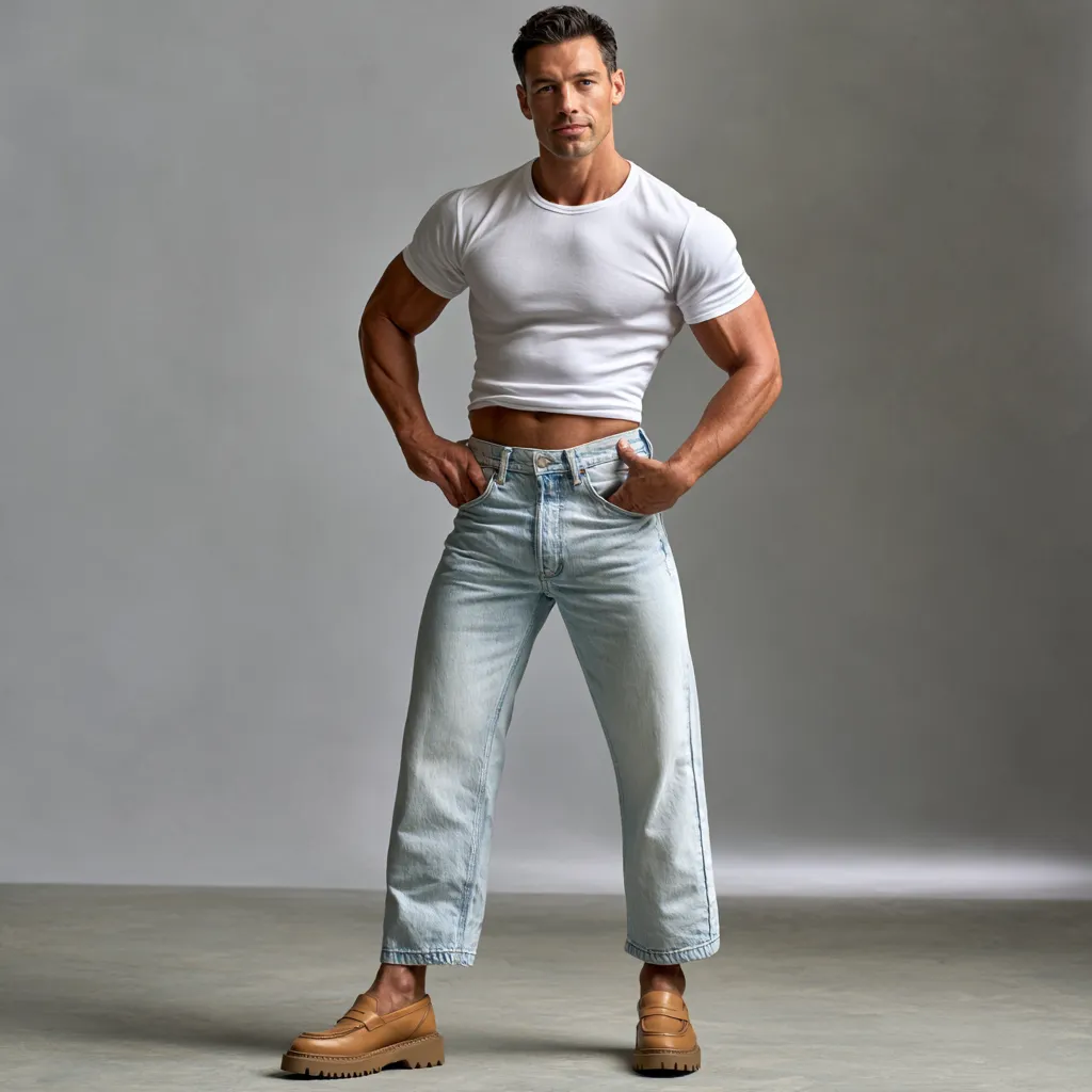 premium barrel leg jeans men light wash studio look