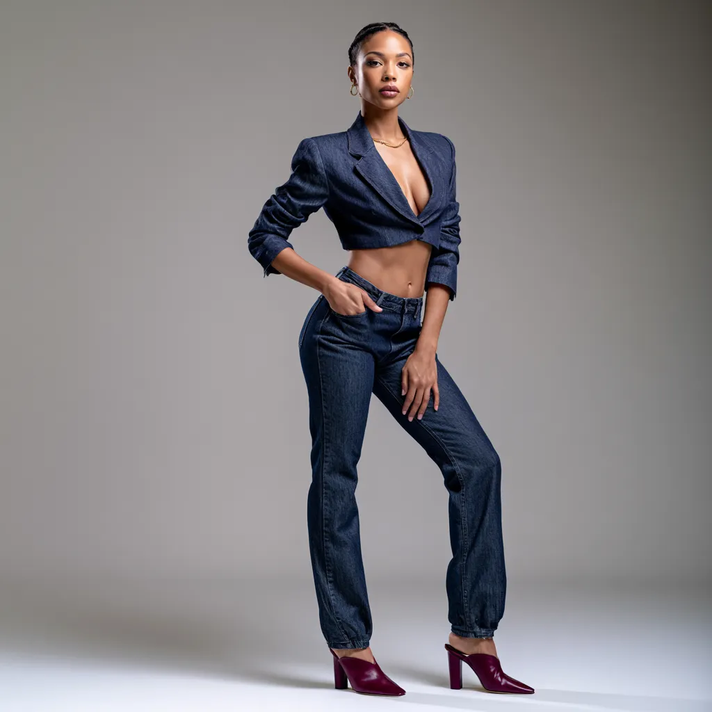 indigo denim monochrome fashion shoot standing