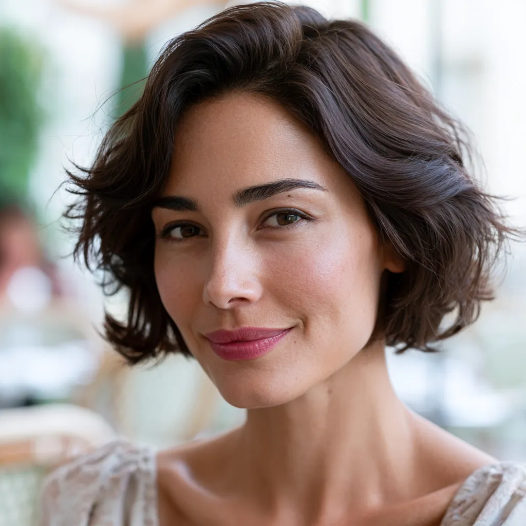 short bob pixie hybrid dark hair summer styling