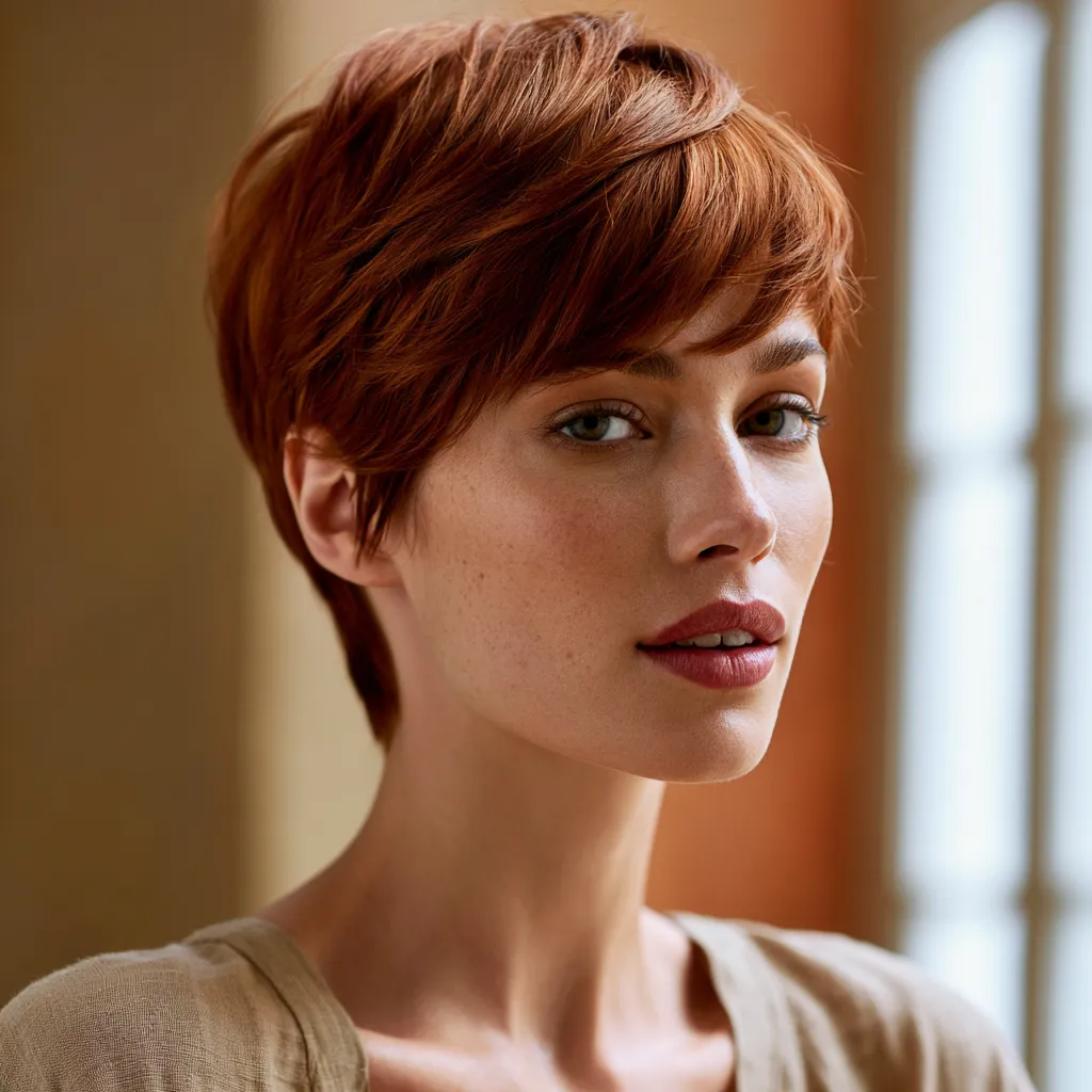 short bob pixie hybrid warm red salon look