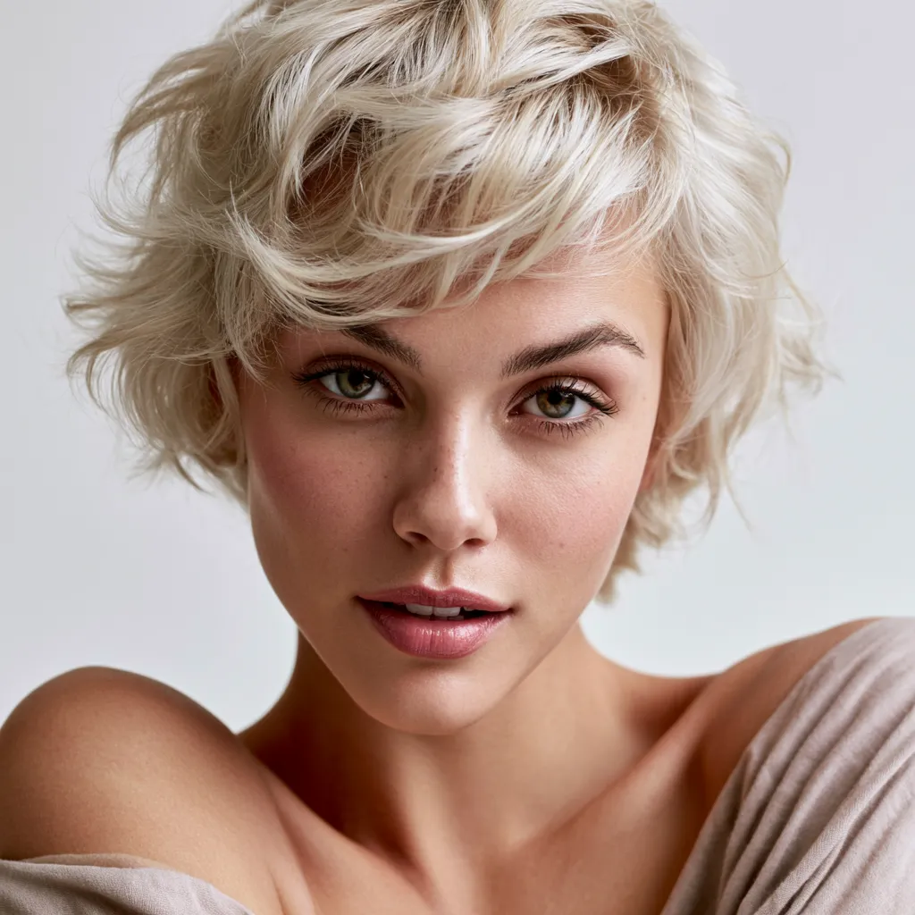 bixie cut platinum blonde wavy texture air dried
