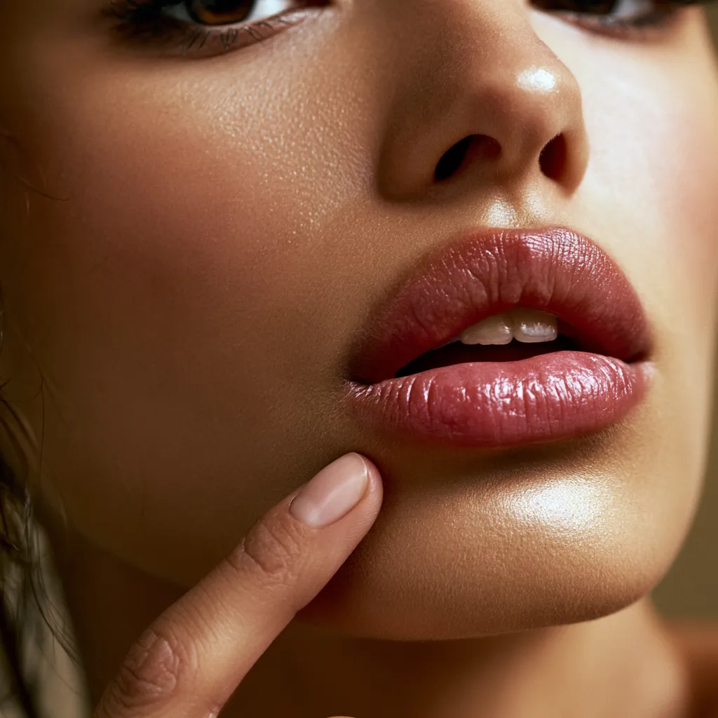 Blurred lip liner technique on neutral rosy shade