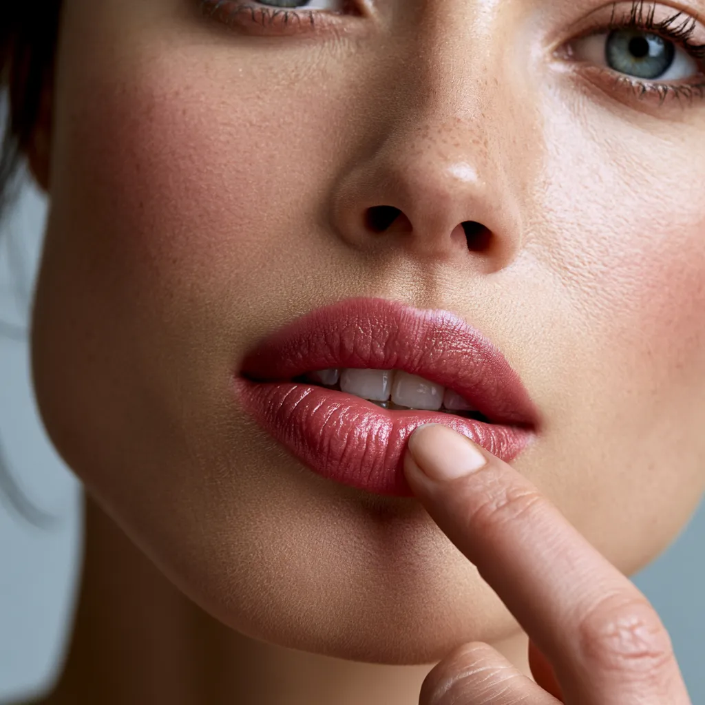 Diffused lip look with soft mauve liner edges
